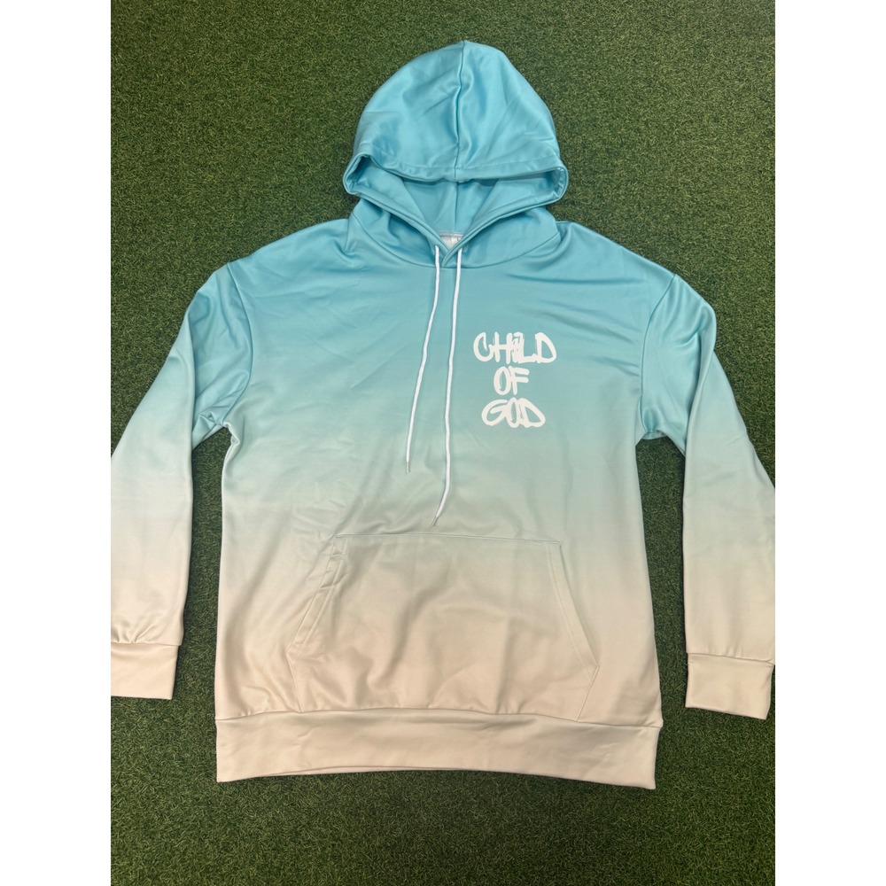 Child of God Psalm 23‎ Blue Ombre Graphic Hoodie Mens Large Christian Pullover